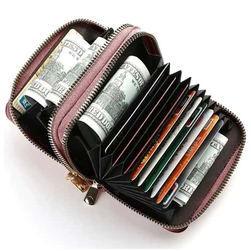 Compact womens wallet in PU leather wallet design - Zipper Coin Pocket & Card Holder