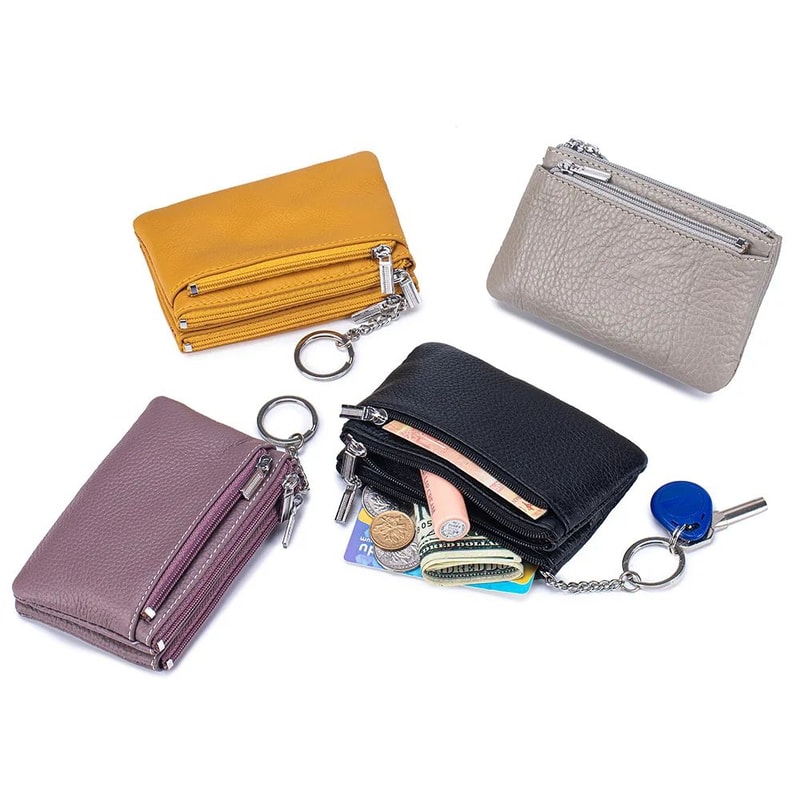 Soft Genuine Leather Zipper Wallet For Women Large Capacity Coin Purse With Keychain 0