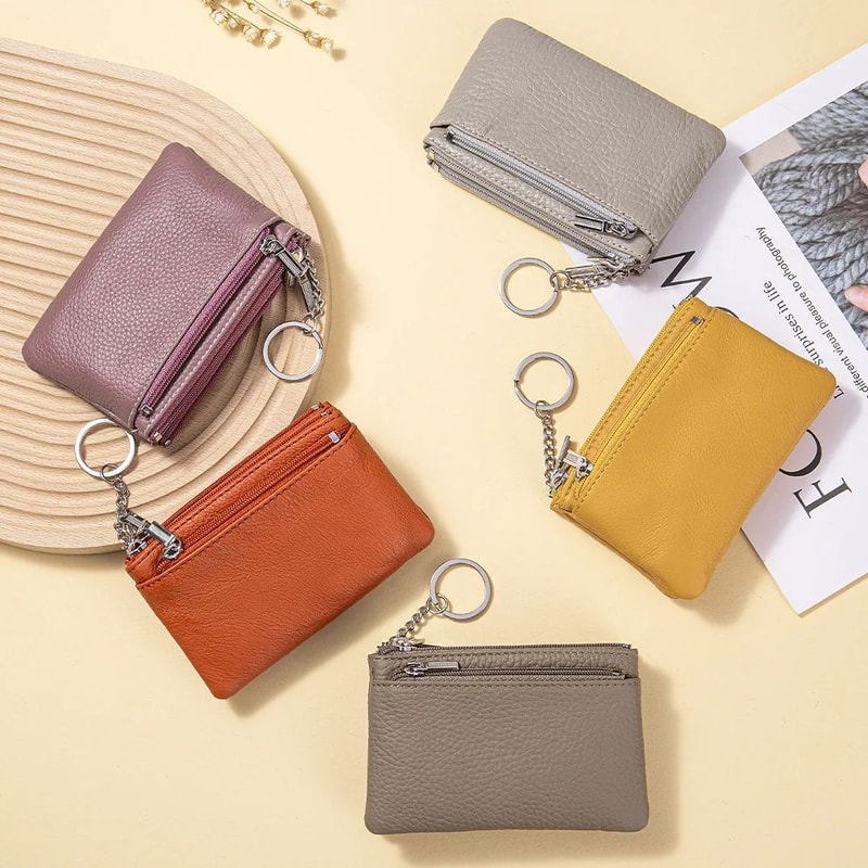 Soft Genuine Leather Zipper Wallet For Women Large Capacity Coin Purse With Keychain 1