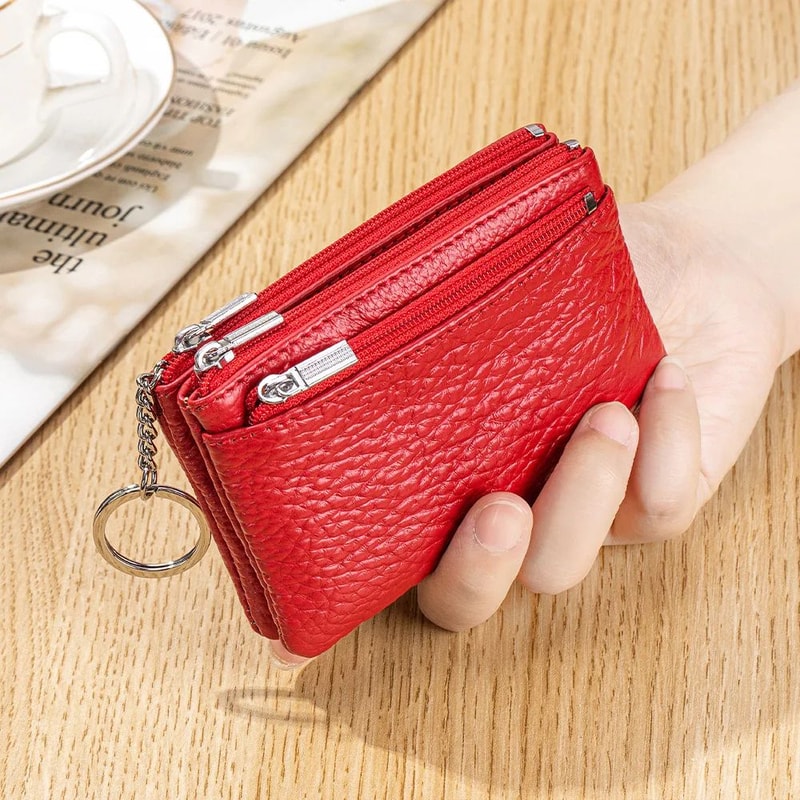 Soft Genuine Leather Zipper Wallet For Women Large Capacity Coin Purse With Keychain 3