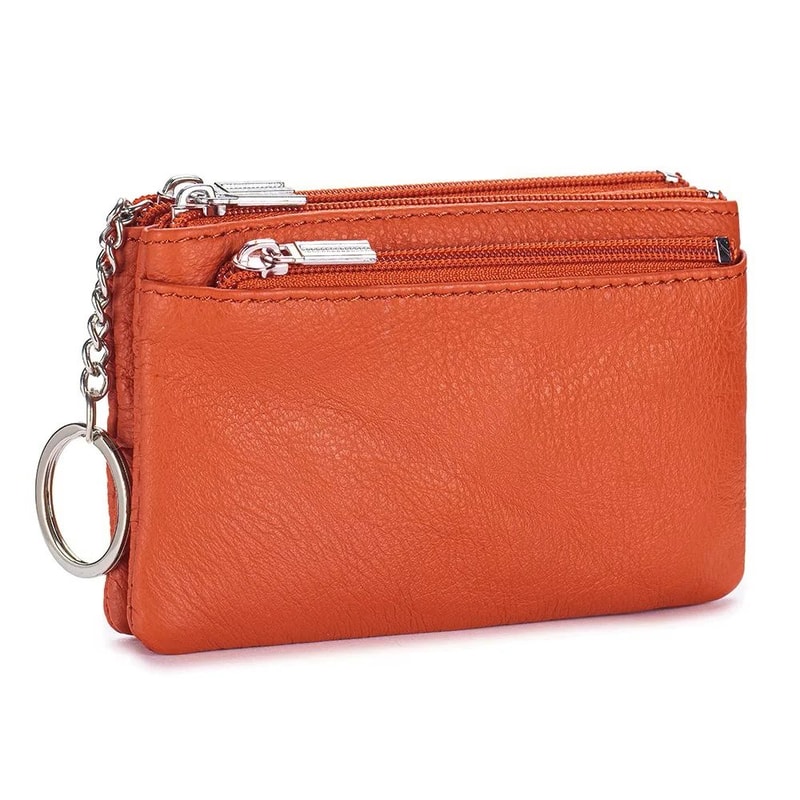 Soft Genuine Leather Zipper Wallet For Women Large Capacity Coin Purse With Keychain 11