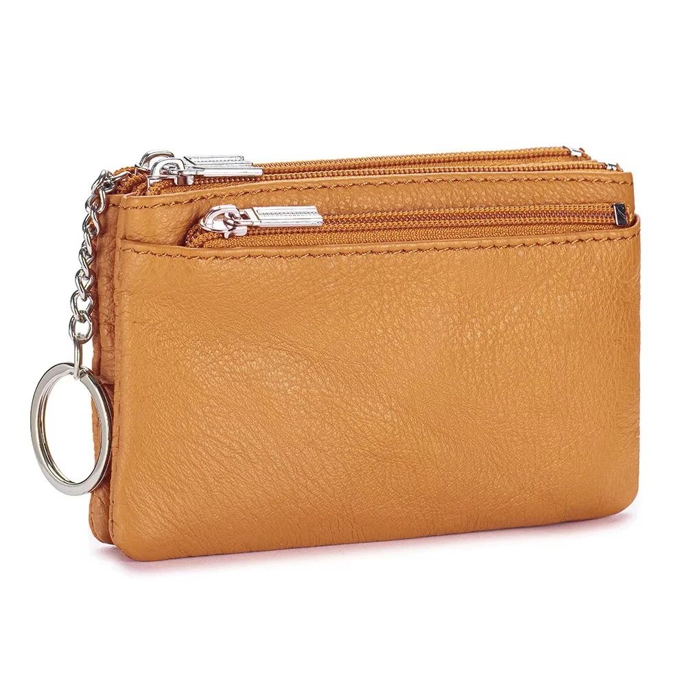 Soft Genuine Leather Zipper Wallet For Women Large Capacity Coin Purse With Keychain 18