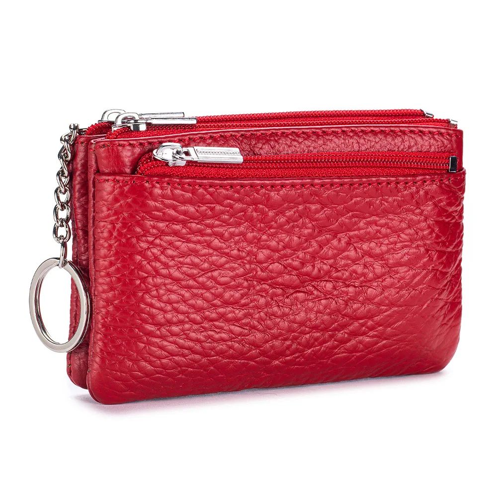 Soft Genuine Leather Zipper Wallet For Women Large Capacity Coin Purse With Keychain 12