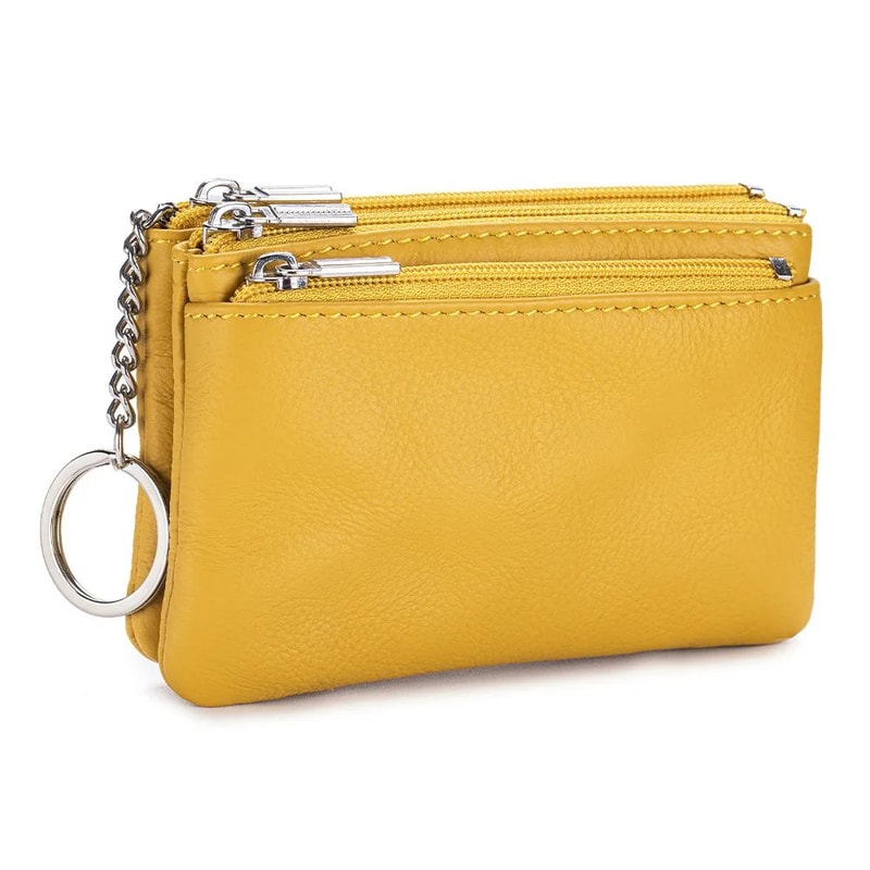 Soft Genuine Leather Zipper Wallet For Women Large Capacity Coin Purse With Keychain 13