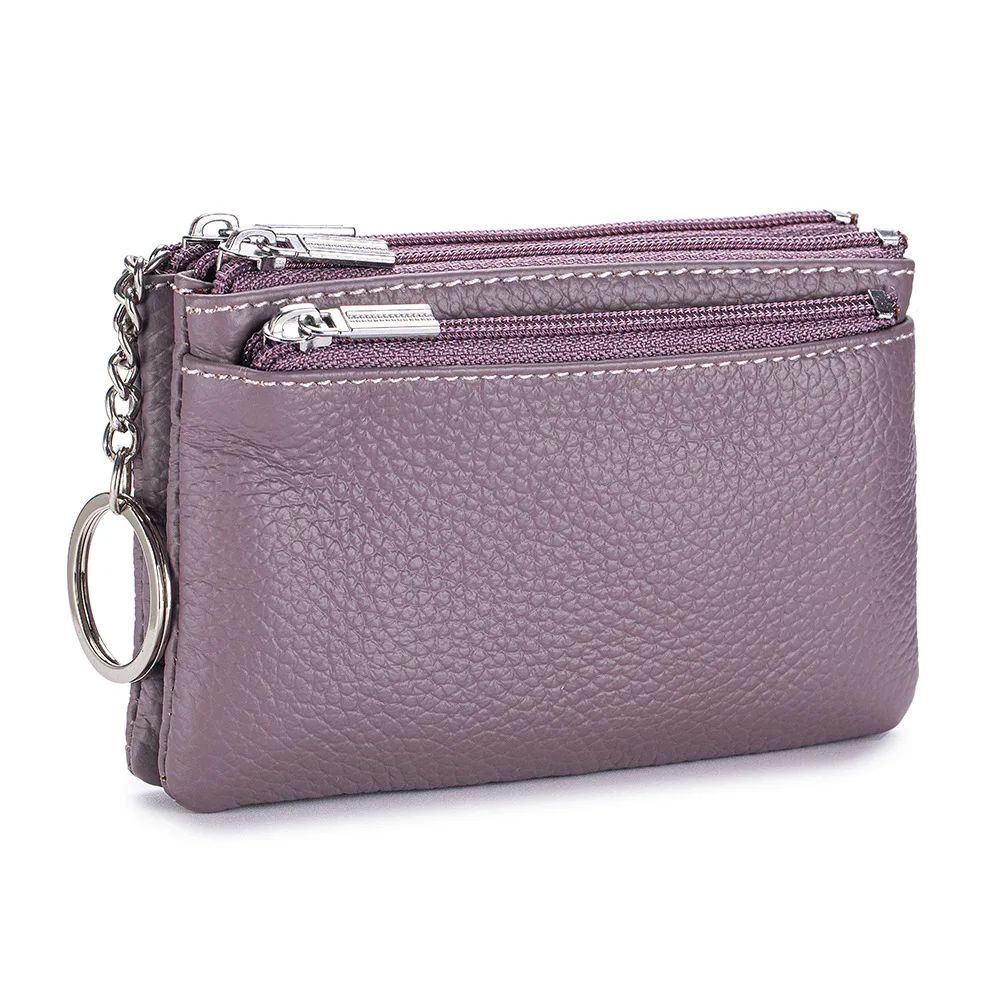 Soft Genuine Leather Zipper Wallet For Women Large Capacity Coin Purse With Keychain 14