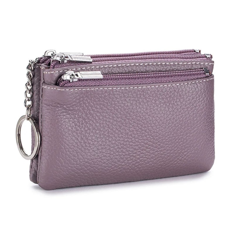 Soft Genuine Leather Zipper Wallet For Women Large Capacity Coin Purse With Keychain 14