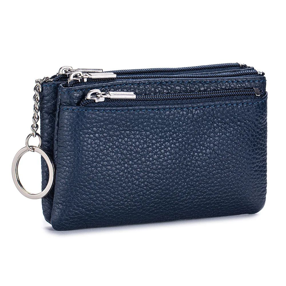 Soft Genuine Leather Zipper Wallet For Women Large Capacity Coin Purse With Keychain 6
