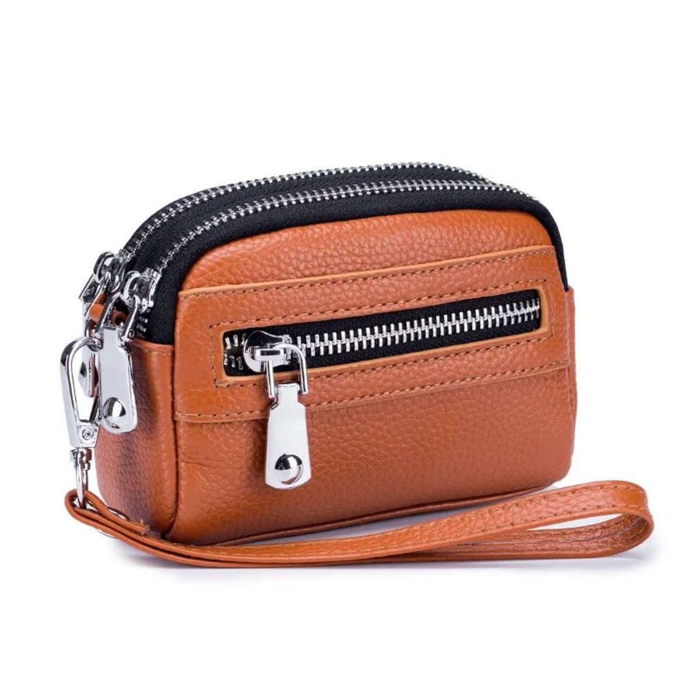 Genuine Leather DoubleZip Wristlet Wallet For Women Large Capacity Card Holder Coin Purse 13