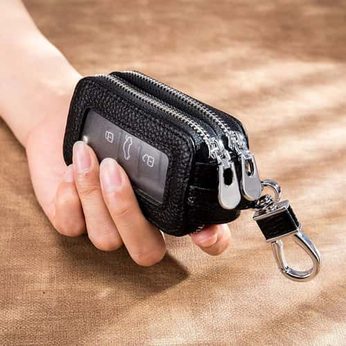 Genuine Leather Zipper Key Wallet Car Key Organizer Pouch