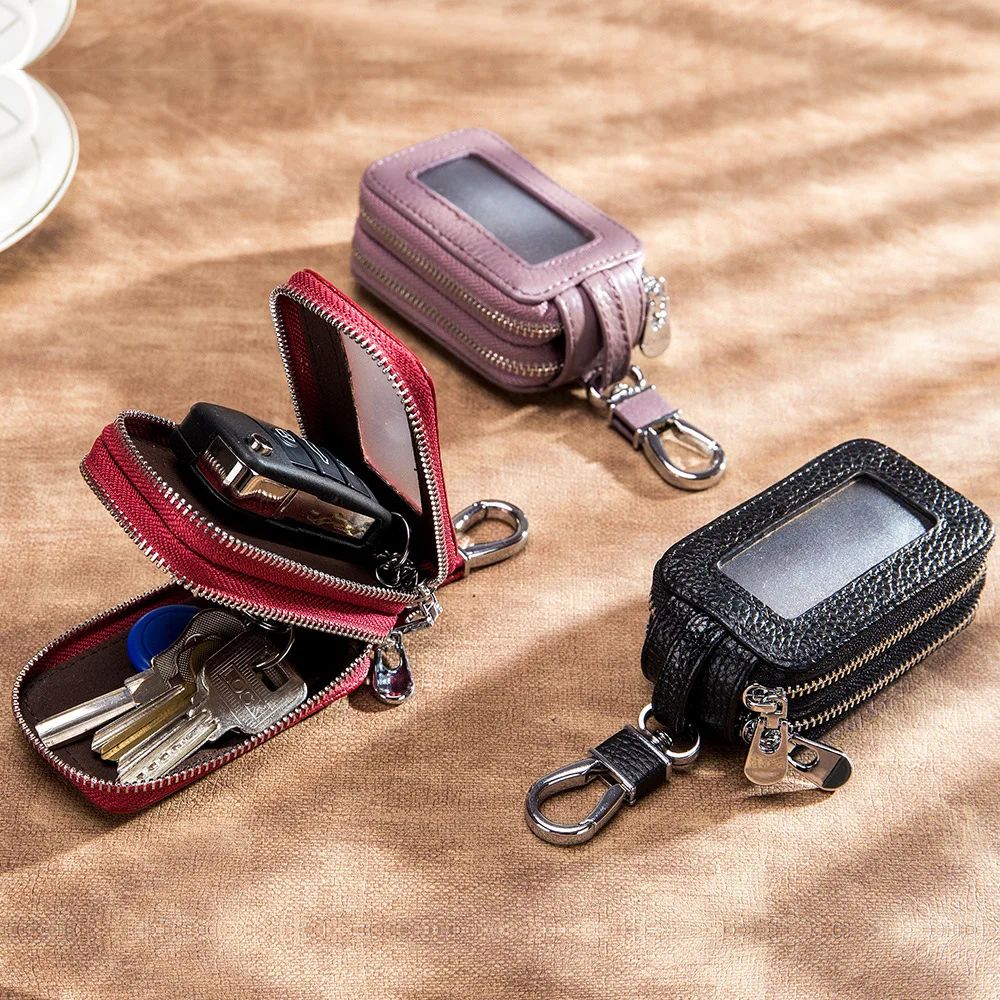 Genuine Leather Zipper Key Wallet Car Key Organizer Pouch 1