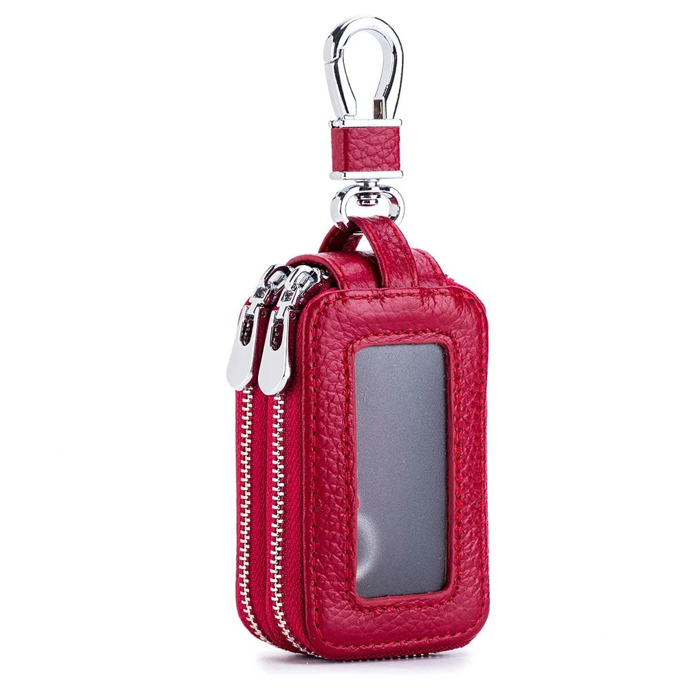 Genuine Leather Zipper Key Wallet Car Key Organizer Pouch 5