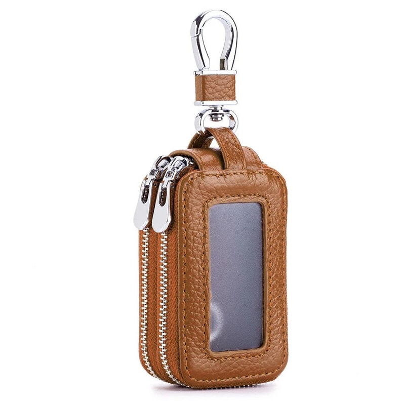 Genuine Leather Zipper Key Wallet Car Key Organizer Pouch 8
