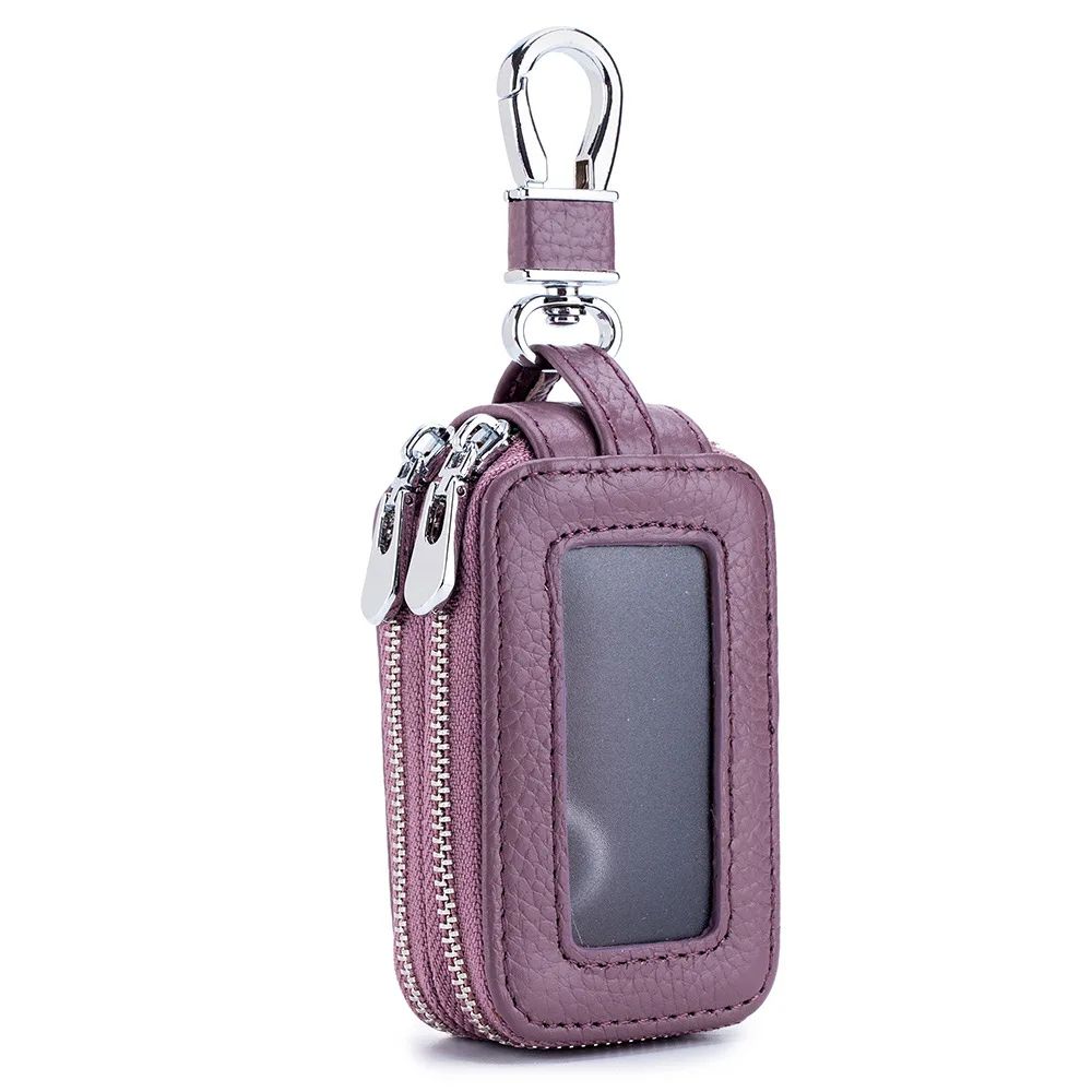 Genuine Leather Zipper Key Wallet Car Key Organizer Pouch 10