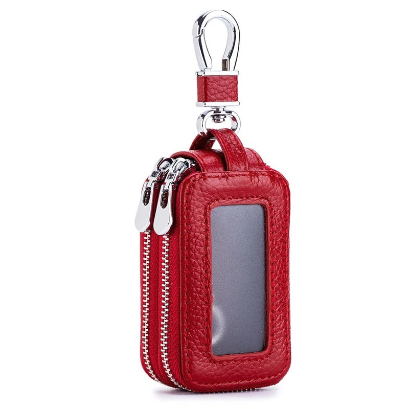 Genuine Leather Zipper Key Wallet Car Key Organizer Pouch 11