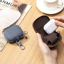 premium genuine leather key & earphone organizer pouch – universal unisex protective case