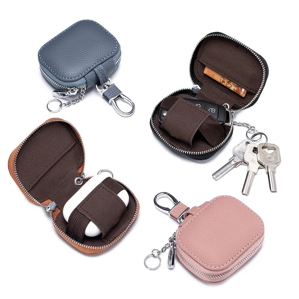 Premium Genuine Leather Key Earphone Organizer Pouch Universal Unisex Protective Case 1