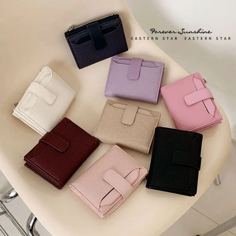 Everyday Compact Womens Wallet PU Leather Short Bifold With Zipper Coin Pocket Snap Closure 0