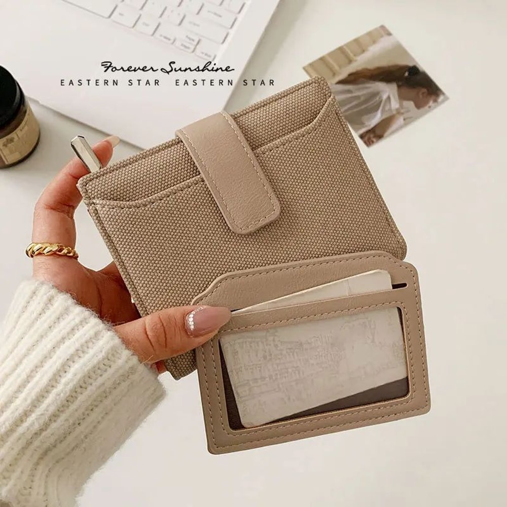 Everyday Compact Womens Wallet PU Leather Short Bifold With Zipper Coin Pocket Snap Closure 3