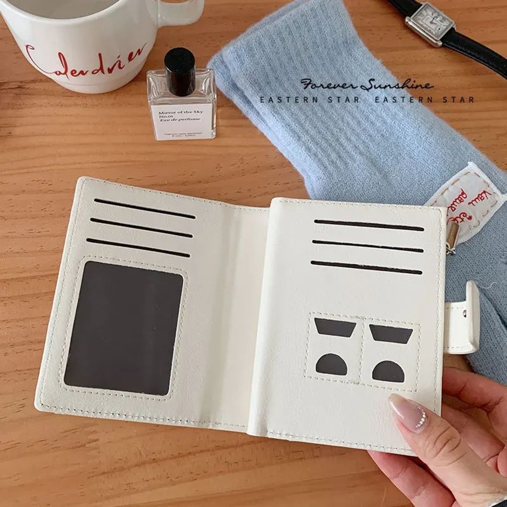 Everyday Compact Womens Wallet PU Leather Short Bifold With Zipper Coin Pocket Snap Closure 4