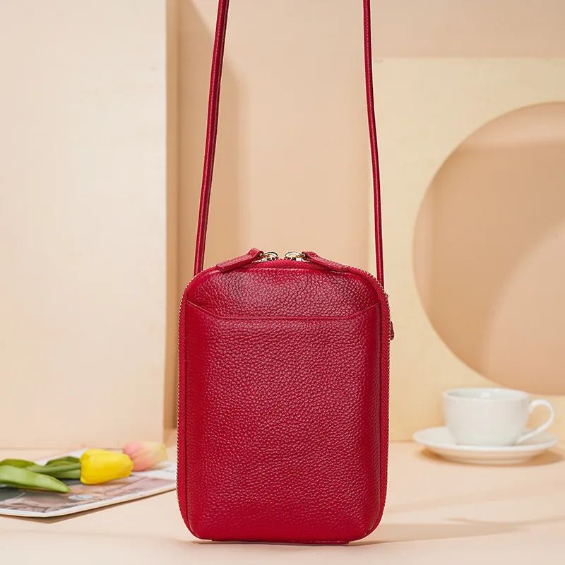 Genuine Leather Crossbody Bag For Women Zipper Shoulder Bag Large Capacity Phone Purse 6