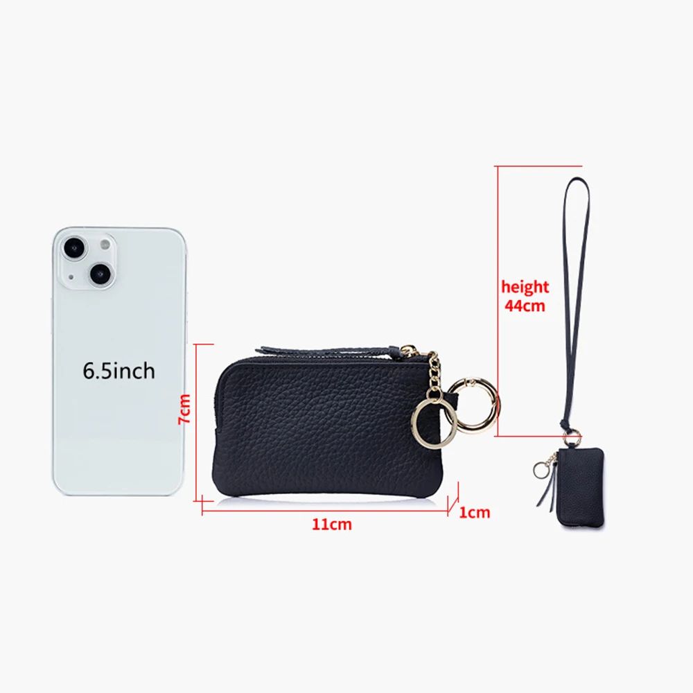 Genuine Leather Keychain Wallet Mini Card Holder With Zipper Coin Pouch 5