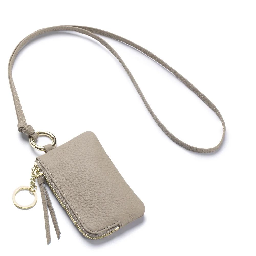 Genuine Leather Keychain Wallet Mini Card Holder With Zipper Coin Pouch 9