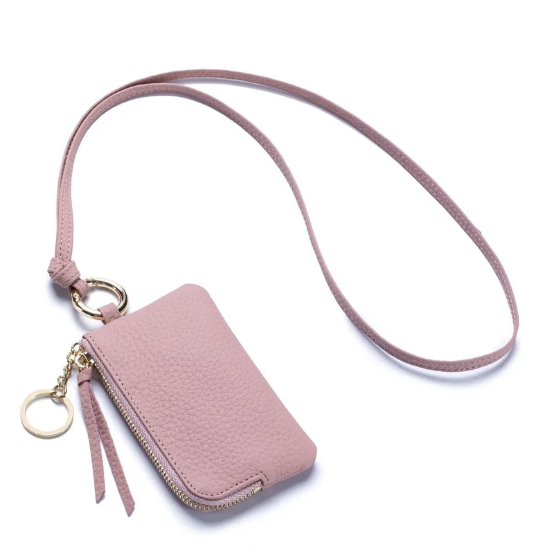 Genuine Leather Keychain Wallet Mini Card Holder With Zipper Coin Pouch 10