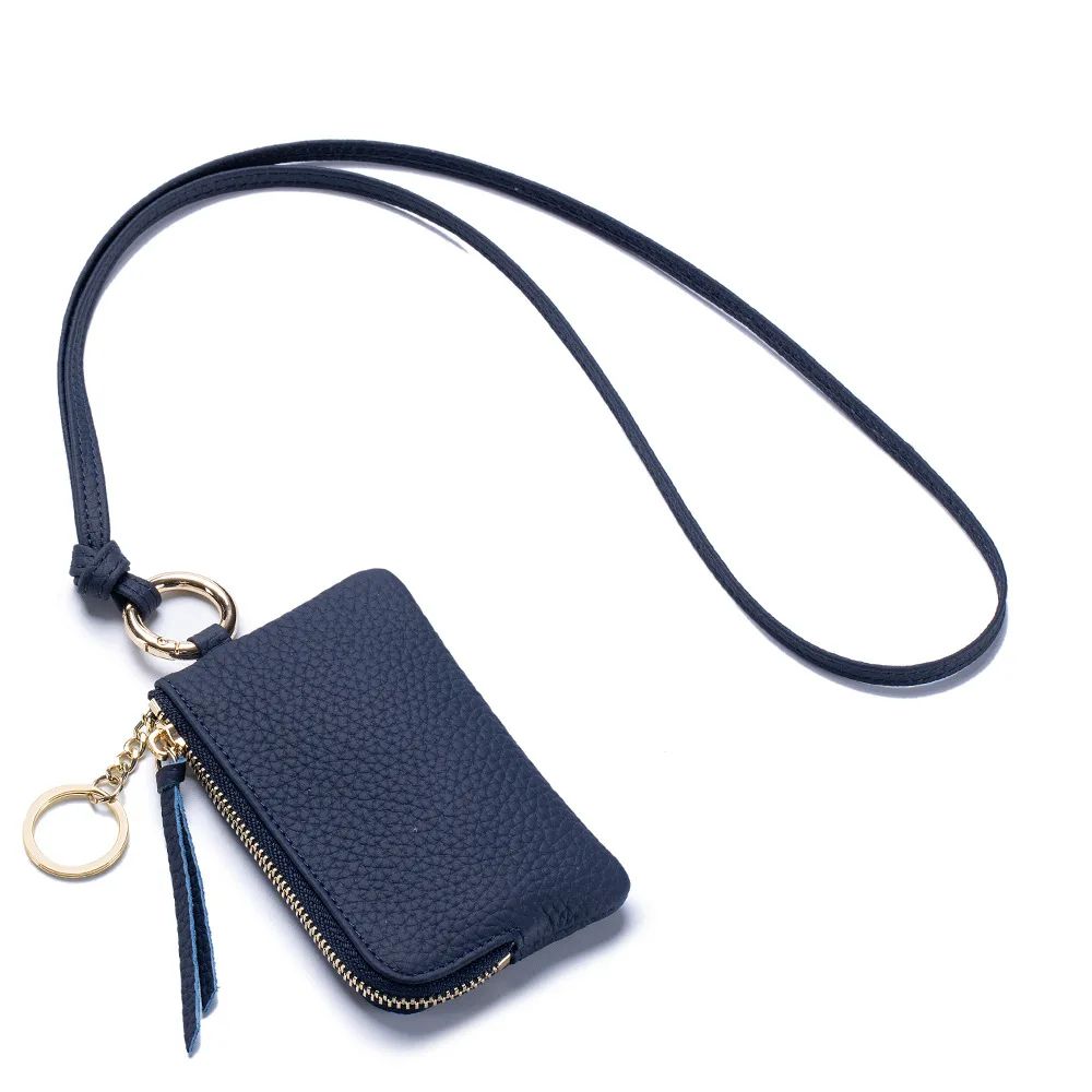 Genuine Leather Keychain Wallet Mini Card Holder With Zipper Coin Pouch 11