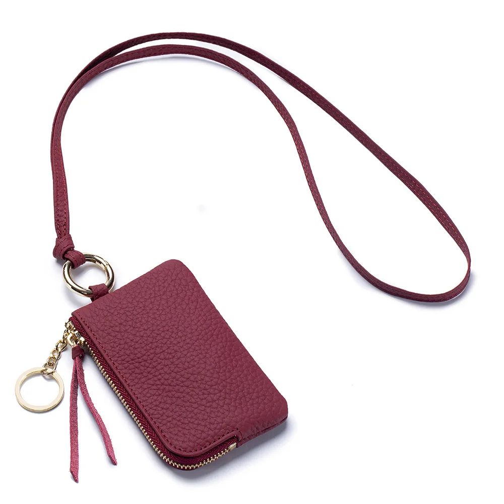 Genuine Leather Keychain Wallet Mini Card Holder With Zipper Coin Pouch 12