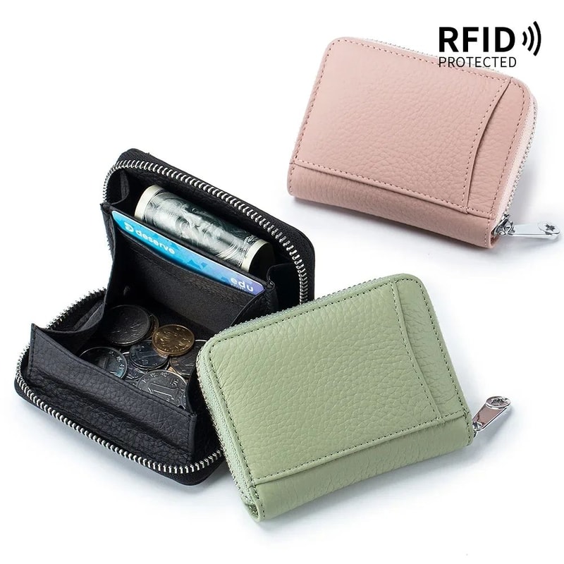 RFID Genuine Leather Wallet For Women Large Capacity Cowhide Card Holder With Coin Pocket 1