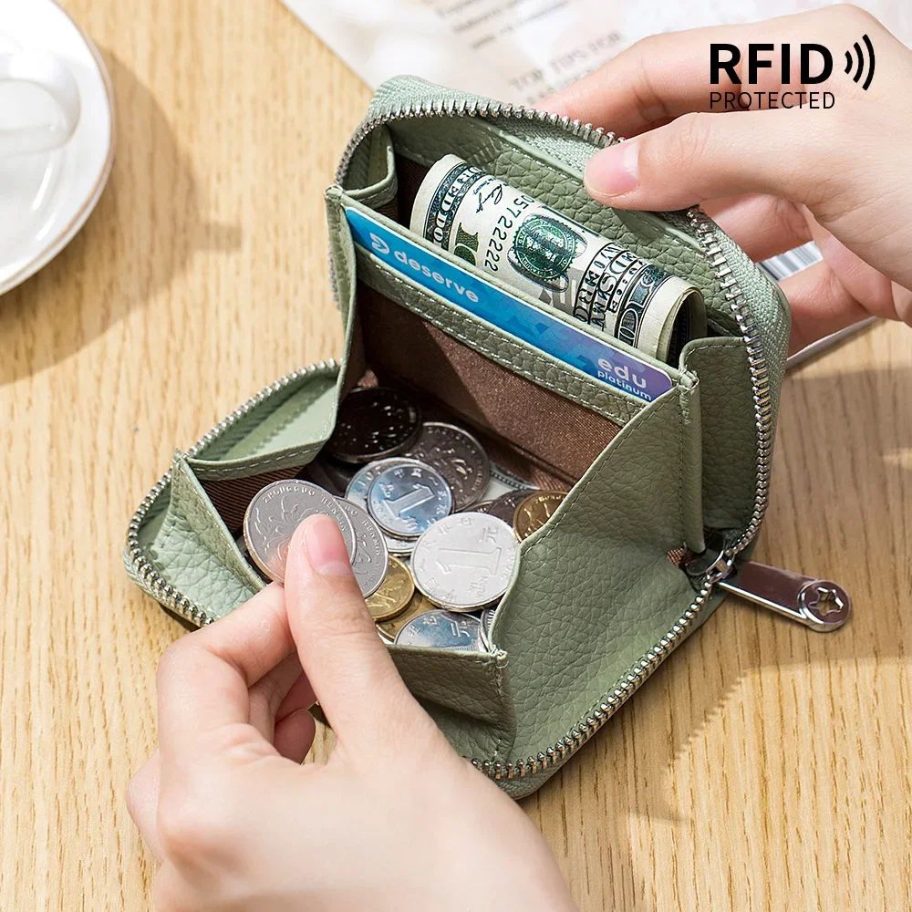 RFID Genuine Leather Wallet For Women Large Capacity Cowhide Card Holder With Coin Pocket 2