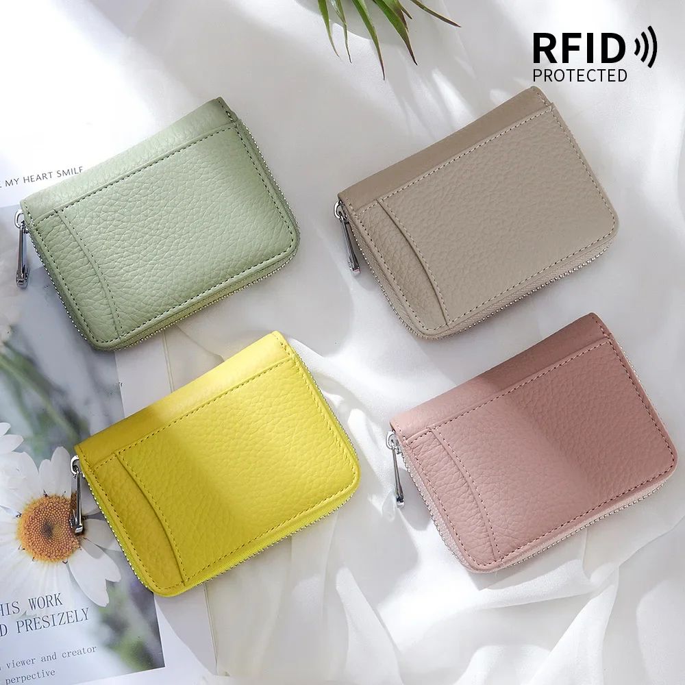RFID Genuine Leather Wallet For Women Large Capacity Cowhide Card Holder With Coin Pocket 5