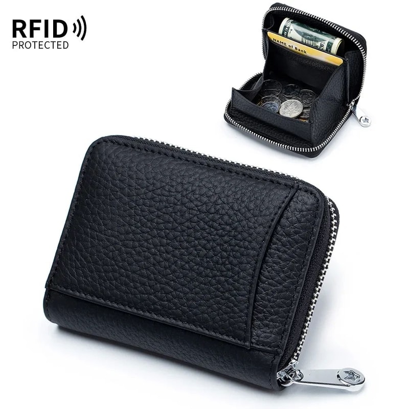 RFID Genuine Leather Wallet For Women Large Capacity Cowhide Card Holder With Coin Pocket 7
