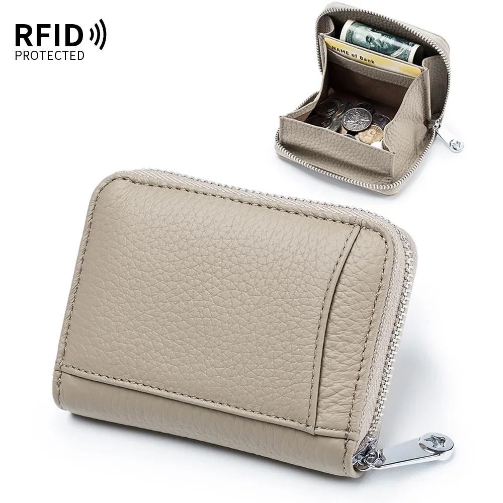 RFID Genuine Leather Wallet For Women Large Capacity Cowhide Card Holder With Coin Pocket 6
