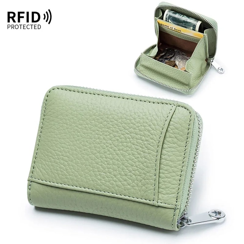 RFID Genuine Leather Wallet For Women Large Capacity Cowhide Card Holder With Coin Pocket 9