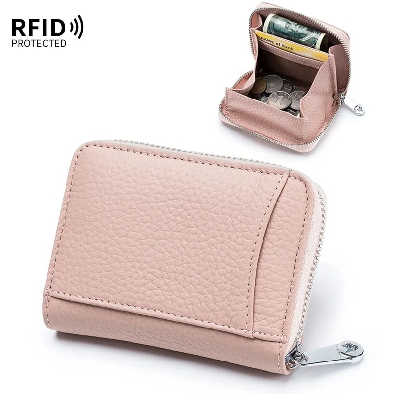 RFID Genuine Leather Wallet For Women Large Capacity Cowhide Card Holder With Coin Pocket 10