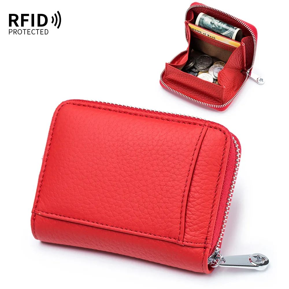 RFID Genuine Leather Wallet For Women Large Capacity Cowhide Card Holder With Coin Pocket 11