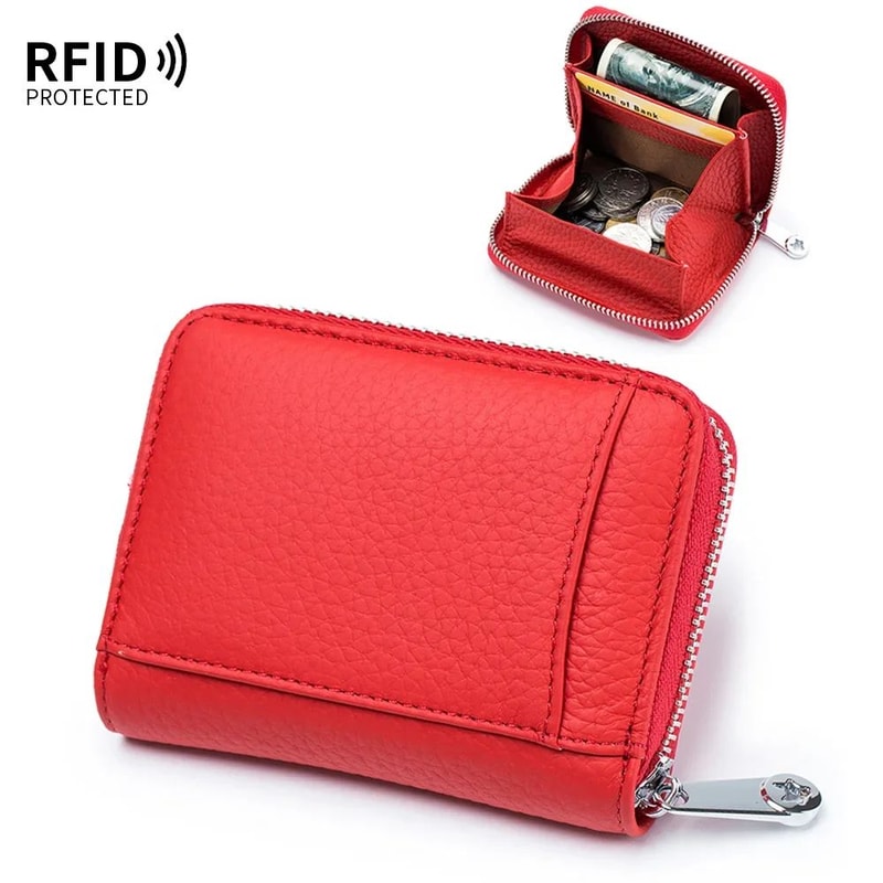 RFID Genuine Leather Wallet For Women Large Capacity Cowhide Card Holder With Coin Pocket 11