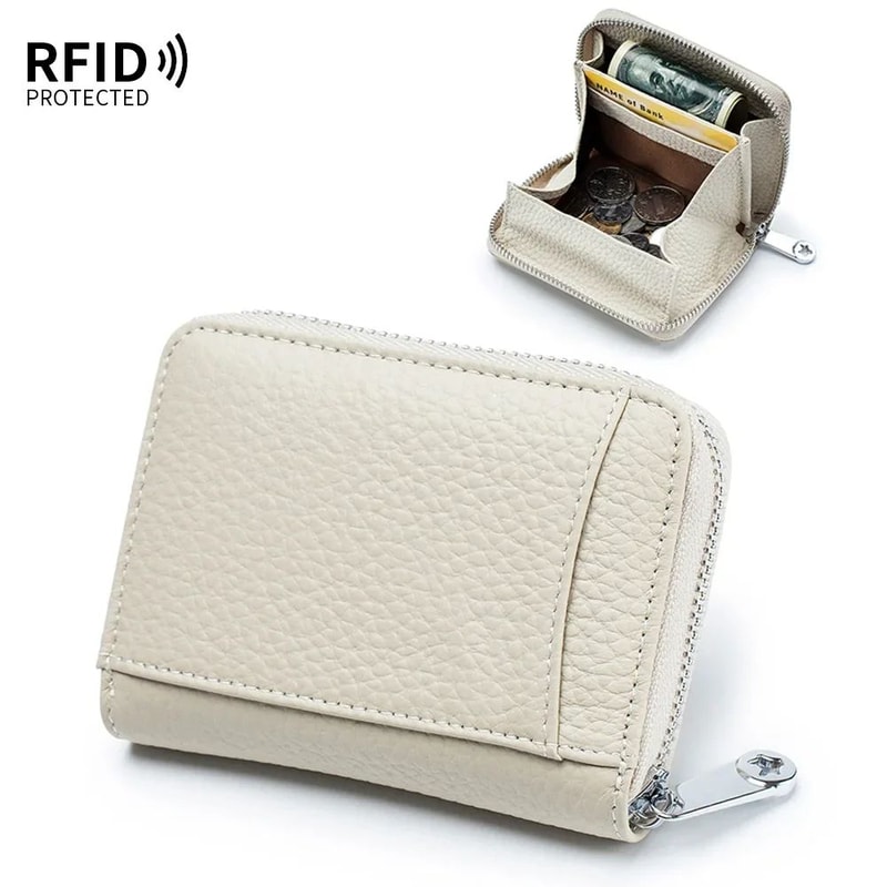 RFID Genuine Leather Wallet For Women Large Capacity Cowhide Card Holder With Coin Pocket 12