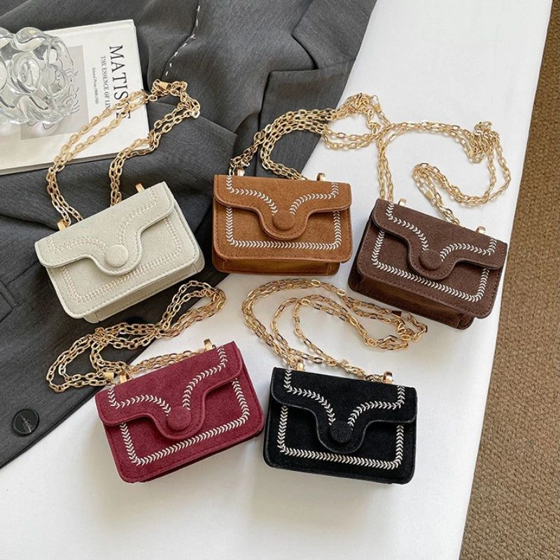 Elegant Embroidered Mini Chain Crossbody Bag Stylish Women Handbag With Chain Strap Compact Squar 5