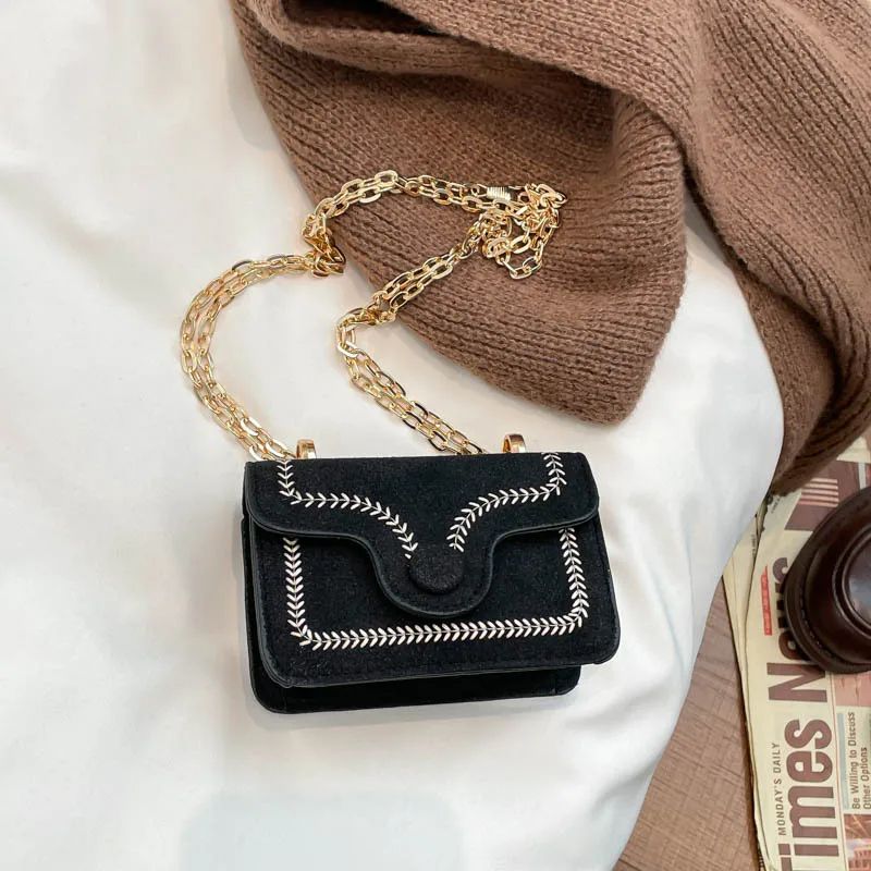 Elegant Embroidered Mini Chain Crossbody Bag Stylish Women Handbag With Chain Strap Compact Squar 6