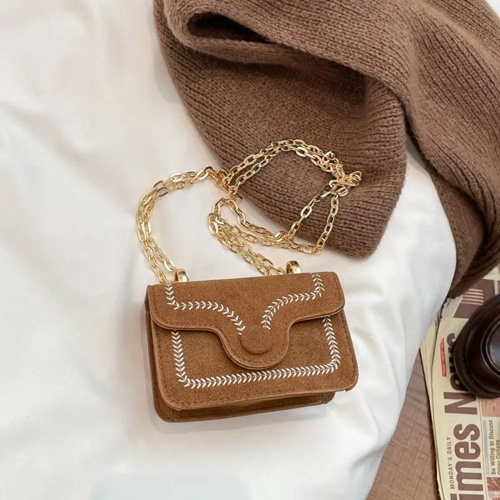 Elegant Embroidered Mini Chain Crossbody Bag Stylish Women Handbag With Chain Strap Compact Squar 7
