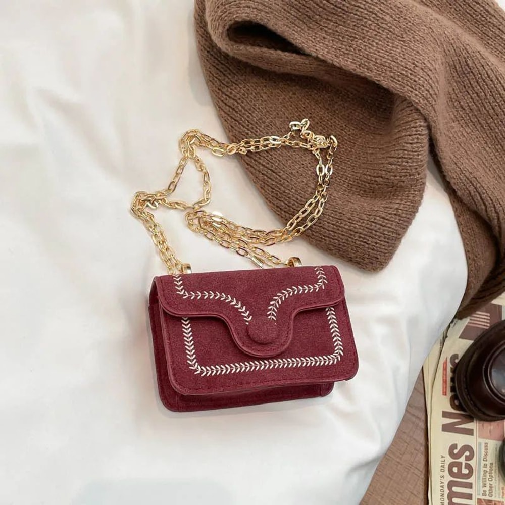 Elegant Embroidered Mini Chain Crossbody Bag Stylish Women Handbag With Chain Strap Compact Squar 9