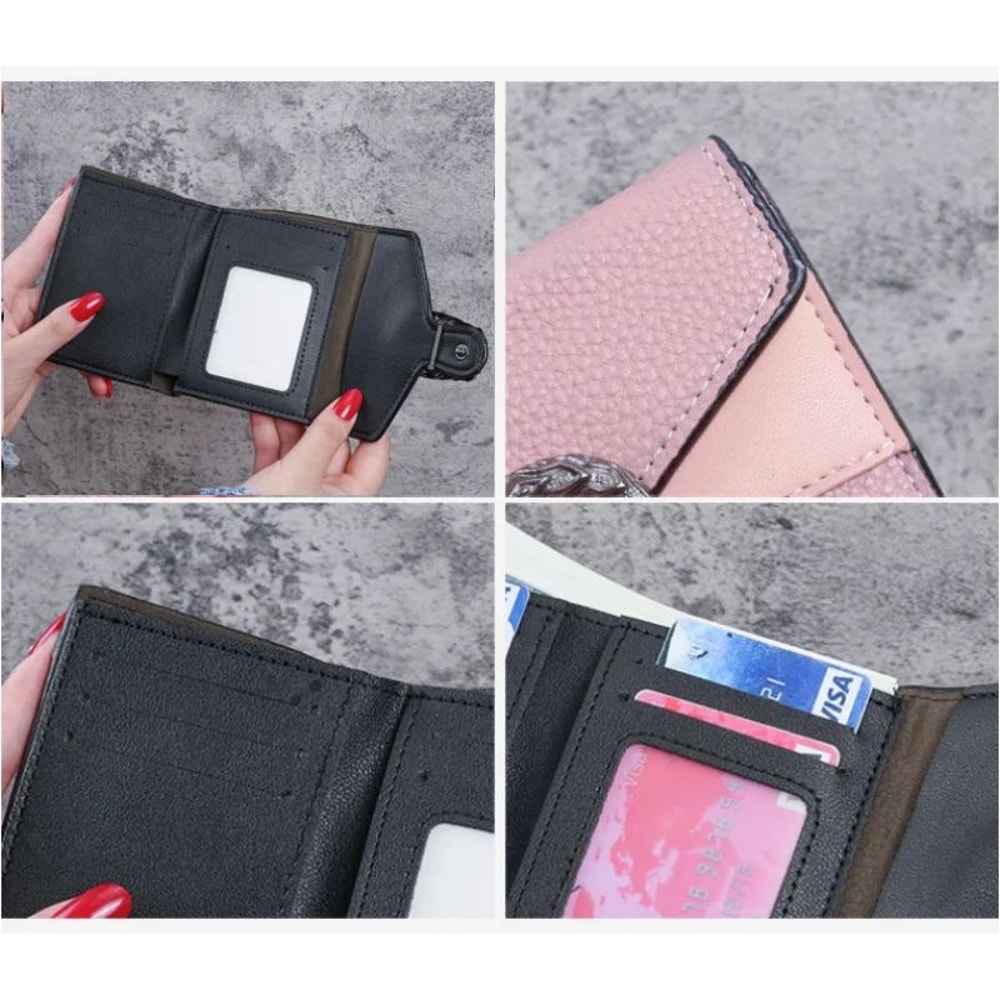Mini Womens Wallet In Lychee Texture PU Leather Small Bifold Wallet With Coin Pocket Card Slots 0