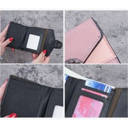 mini womens wallet in lychee texture pu leather - small bifold wallet with coin pocket & card slots