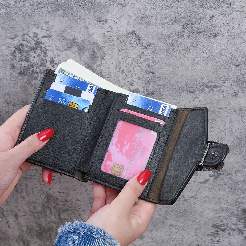 Mini Womens Wallet In Lychee Texture PU Leather Small Bifold Wallet With Coin Pocket Card Slots 1