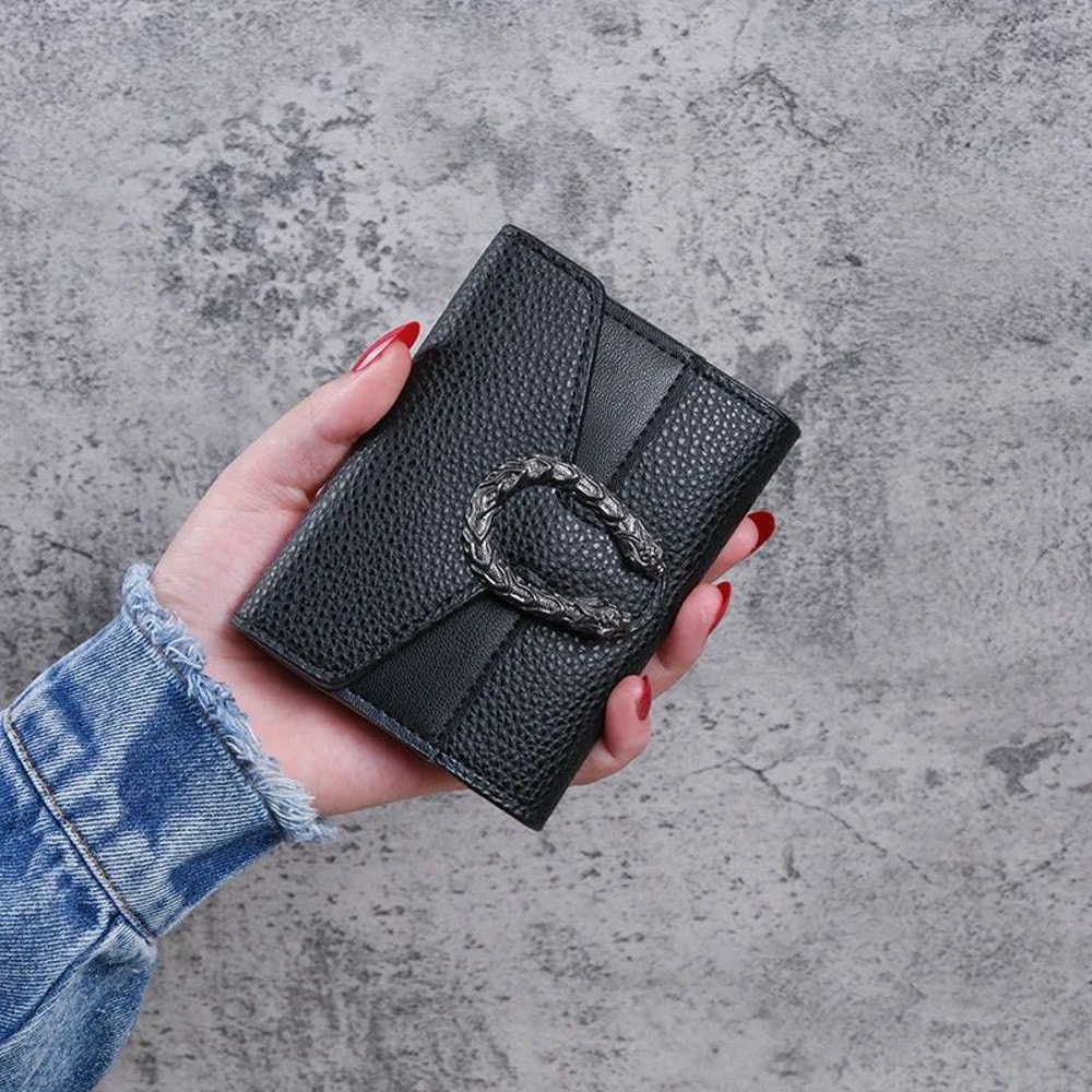 Mini Womens Wallet In Lychee Texture PU Leather Small Bifold Wallet With Coin Pocket Card Slots 3