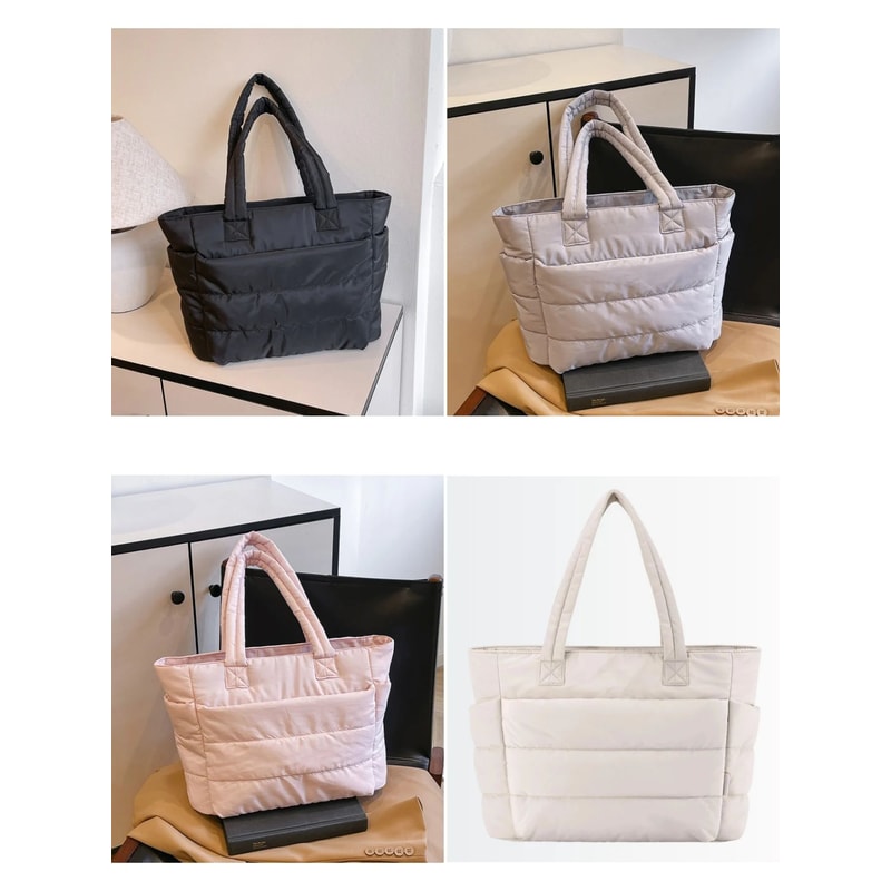 Minimalist Puffy Nylon Tote Bag For Women Lightweight LargeCapacity Everyday Handbag 0