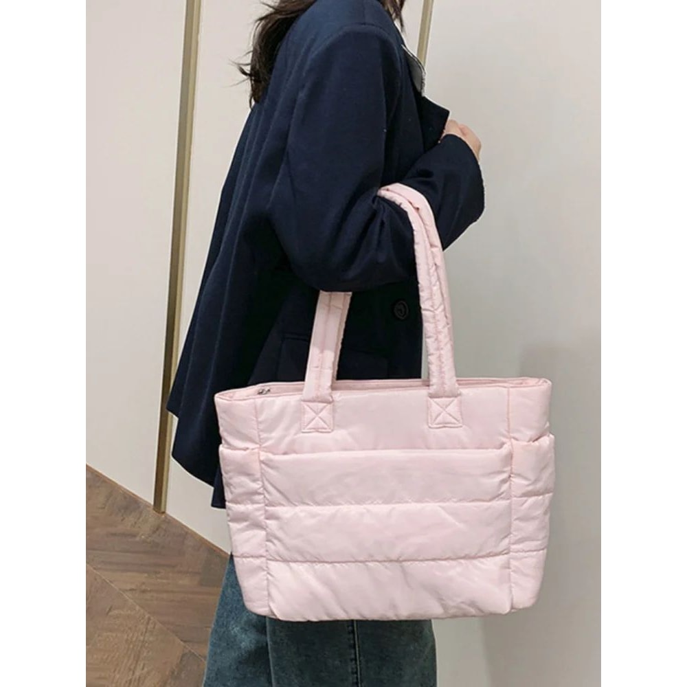 Minimalist Puffy Nylon Tote Bag For Women Lightweight LargeCapacity Everyday Handbag 1