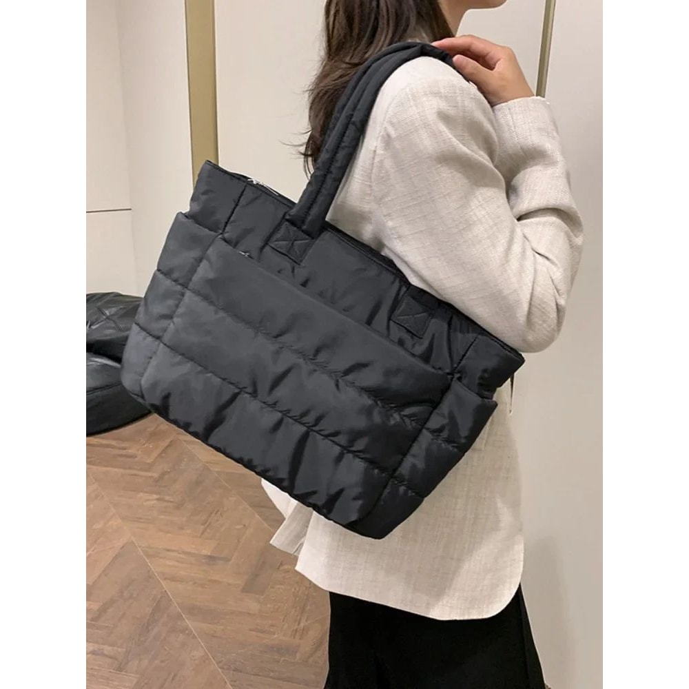 Minimalist Puffy Nylon Tote Bag For Women Lightweight LargeCapacity Everyday Handbag 2